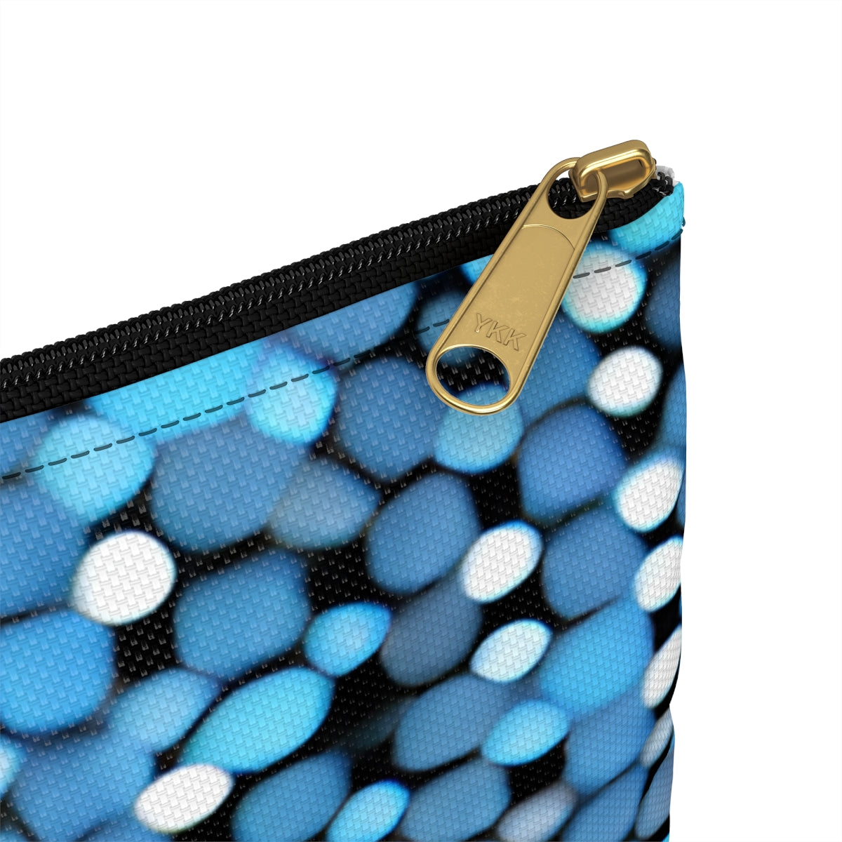 Blue & White Polka Dot Pouch with Easy Zipper Access