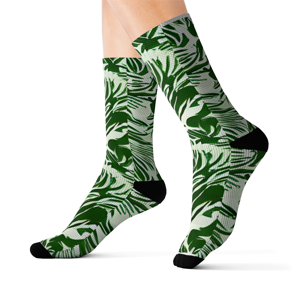 Tropical Delight: Green & White Palm Leaf Socks
