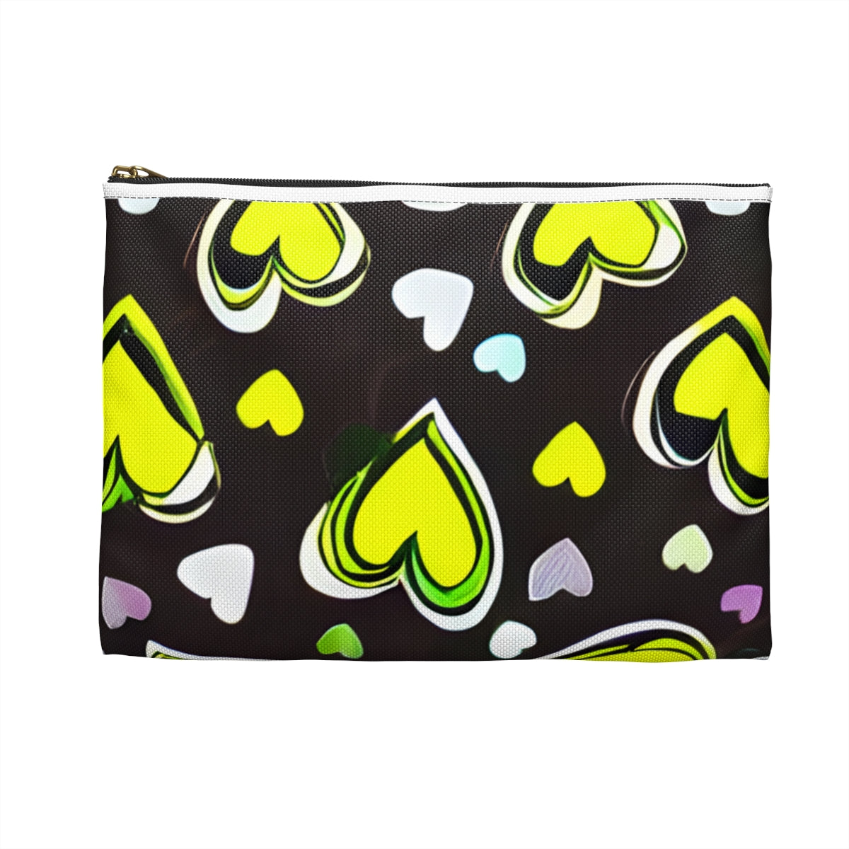 Love on the Go: Black and Yellow Heart Zipper Pouch