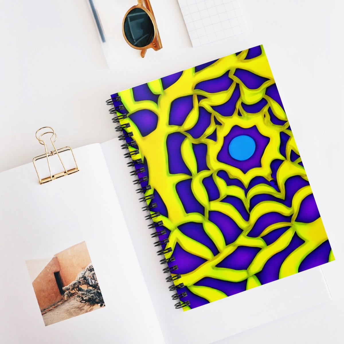 Colorful Spiral Notebook with Purple, Yellow & Blue Design