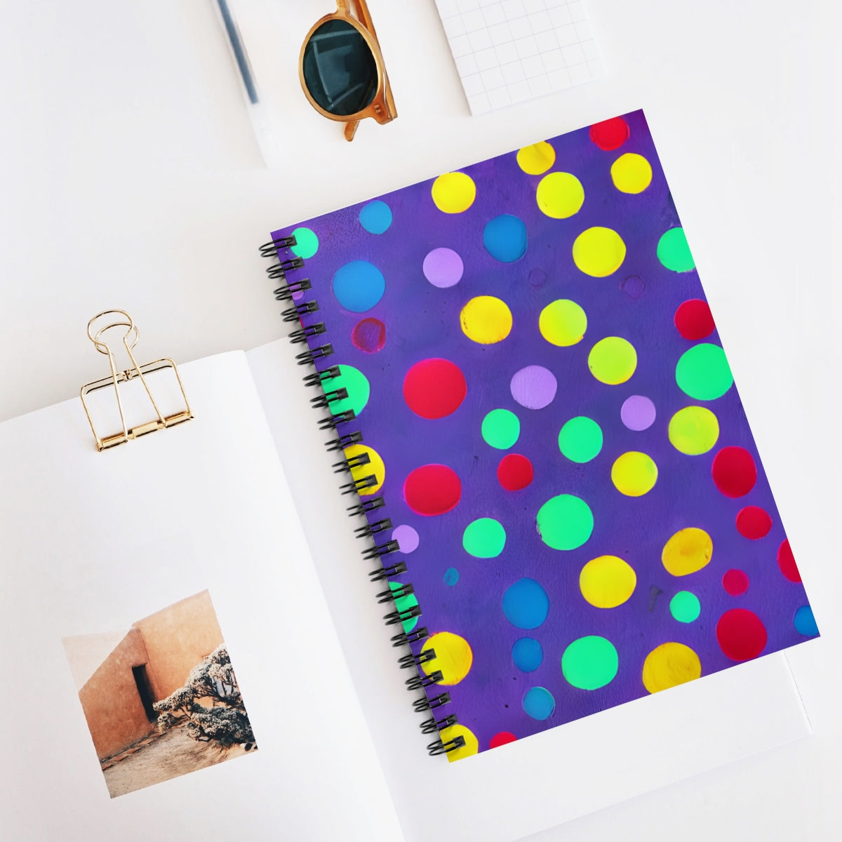 Colorful Polka Dot Spiral Notebook in Pretty Purple
