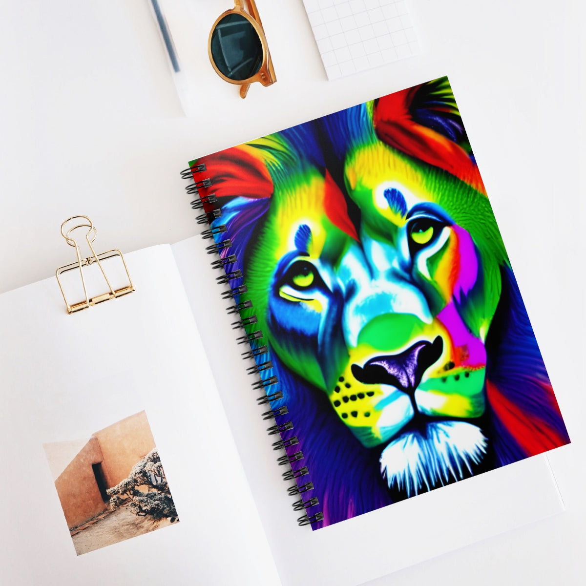 Colorful Spiral Notebook with Majestic Lion Design