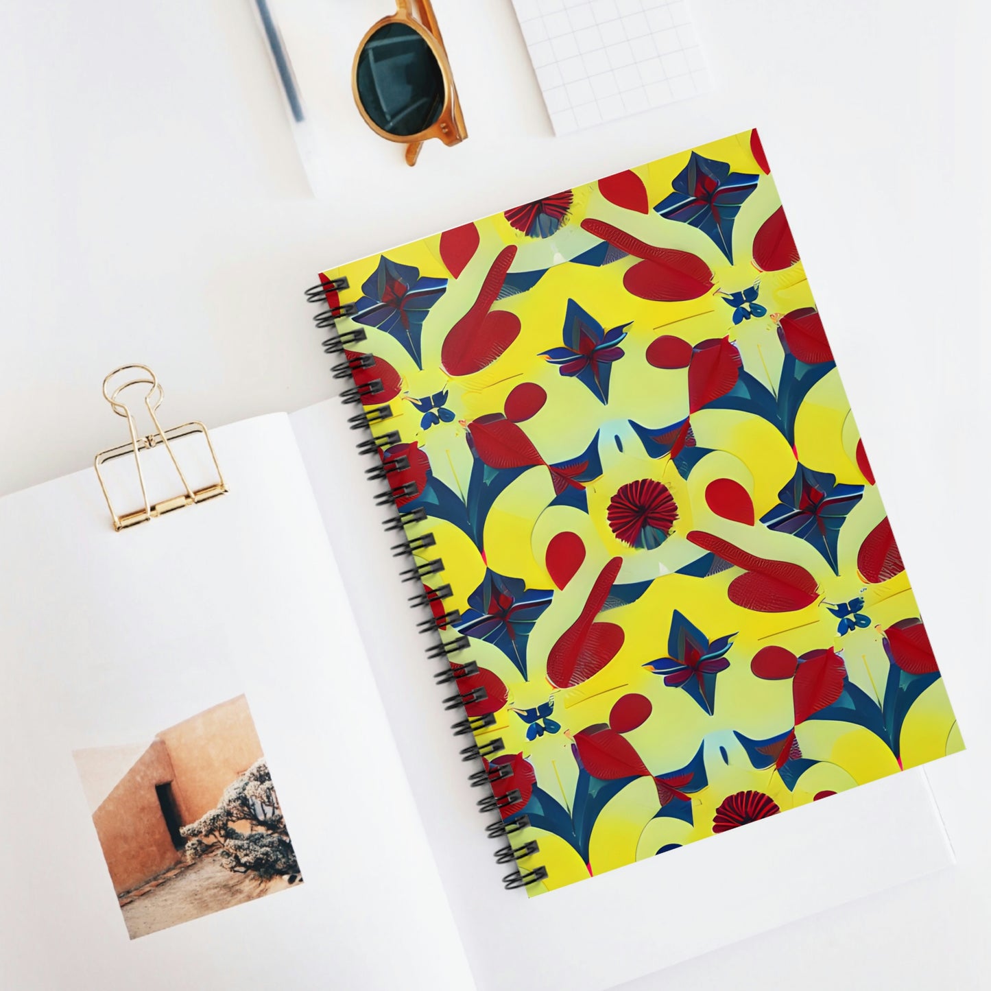 Floral Twist: Yellow and Blue Spiral Notebook