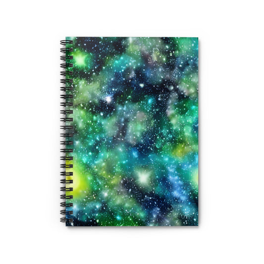 Galactic Dreams: Green and Blue Spiral Notebook