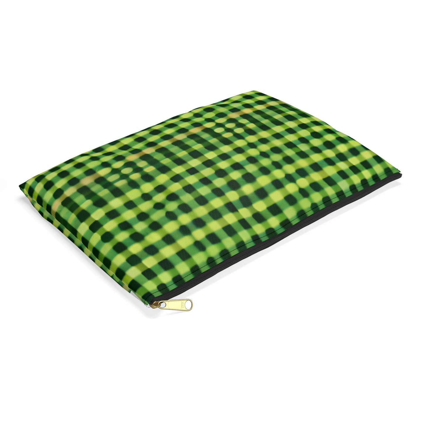 Check out this stylish green and black zipper pouch!