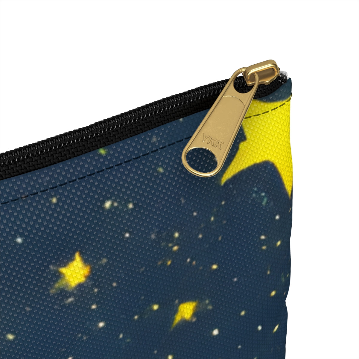 Space-inspired yellow and blue accessories pouch