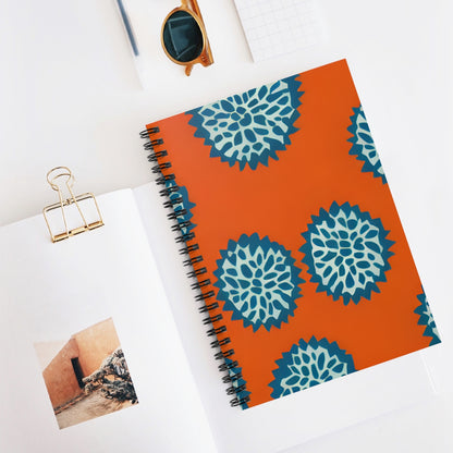 Floral-Inspired Spiral Notebook with Blue & Orange Blooms