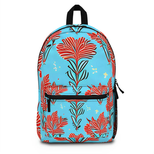 Flower Power: Blue Backpack with Red & Blue Blossoms