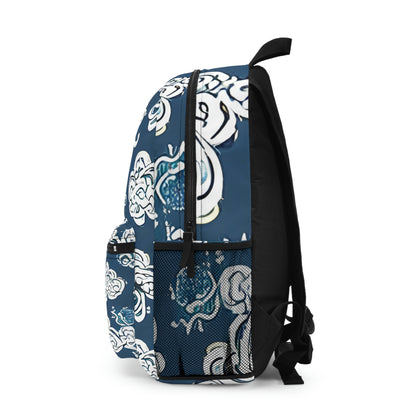 Up in the Sky: Blue and White Backpack with Clouds