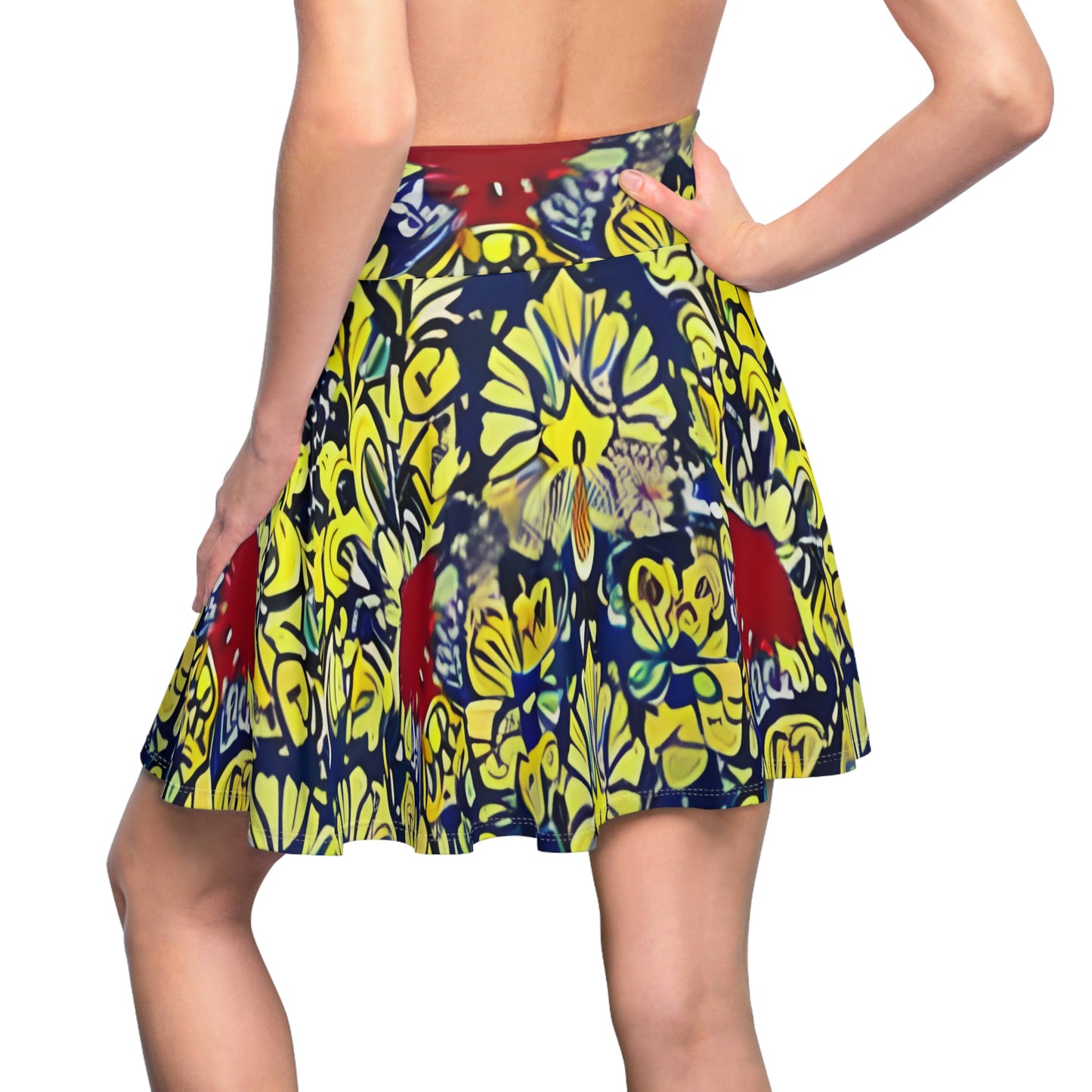 Vibrant African Print Skirt with Red, Yellow, and Blue Florals