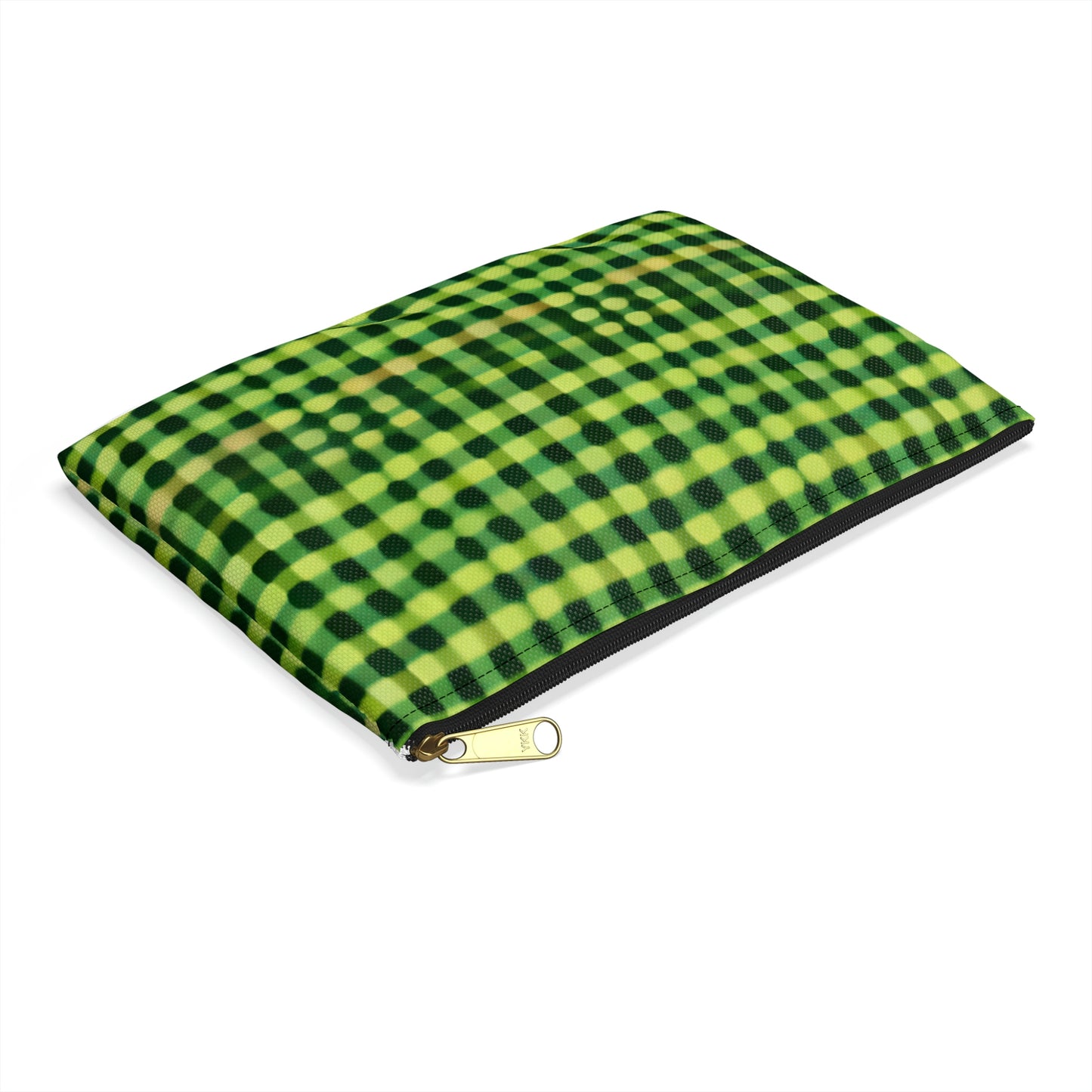 Check out this stylish green and black zipper pouch!