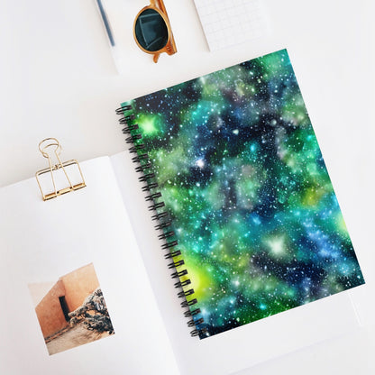 Galactic Dreams: Green and Blue Spiral Notebook