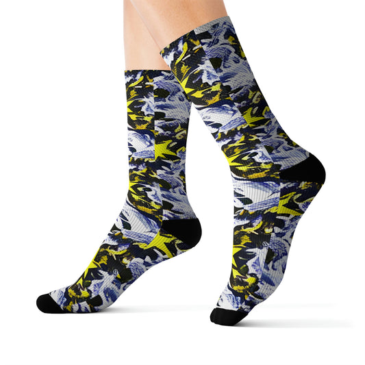 Blend in Style: Explore Our Blue and Yellow Camouflage Socks