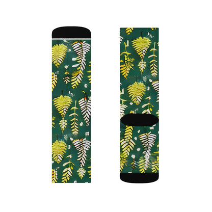 Lively Leaves Socks - Green & Yellow, Nature-Inspired Design