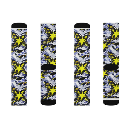 Blend in Style: Explore Our Blue and Yellow Camouflage Socks