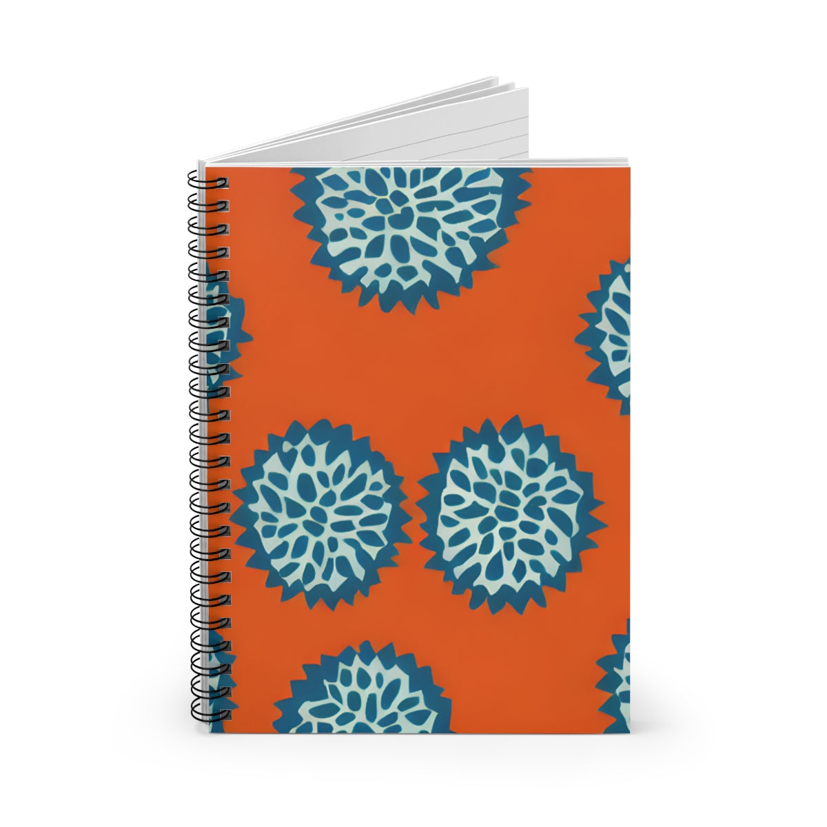 Floral-Inspired Spiral Notebook with Blue & Orange Blooms