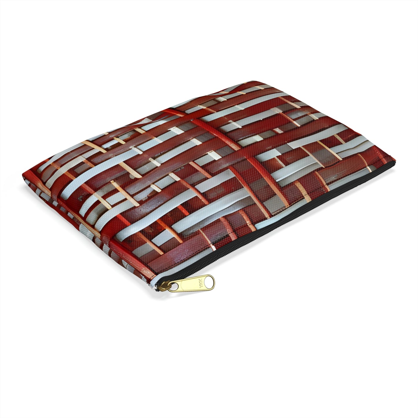 Bold and Trendy: the Modern Woven Red and White Zipper Pouch You'll Love