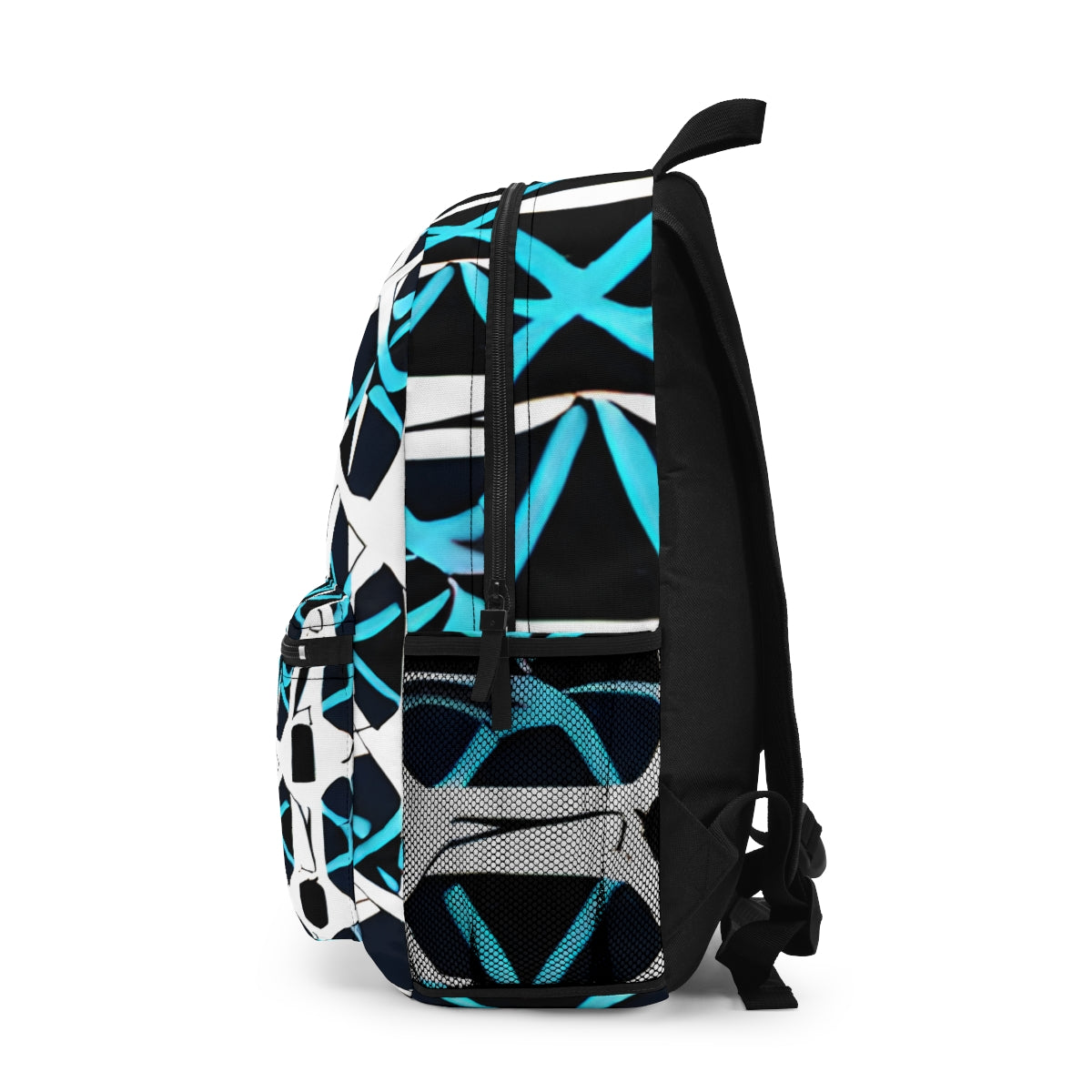 Bold Geometric Black and Blue Backpack: Your Perfect Travel Companion