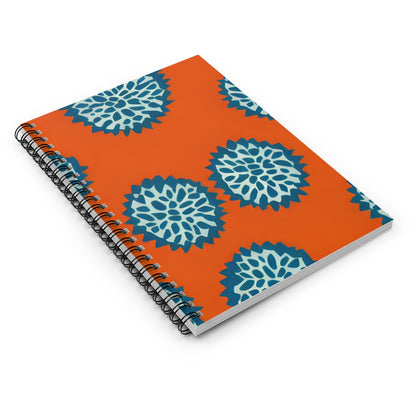 Floral-Inspired Spiral Notebook with Blue & Orange Blooms