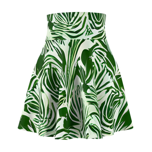 Fresh and Fun White and Green Skirt with Tropical Print