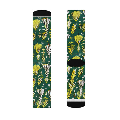 Lively Leaves Socks - Green & Yellow, Nature-Inspired Design