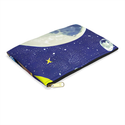 Starry Night Zipper Pouch: Blue Moon and Stars Design