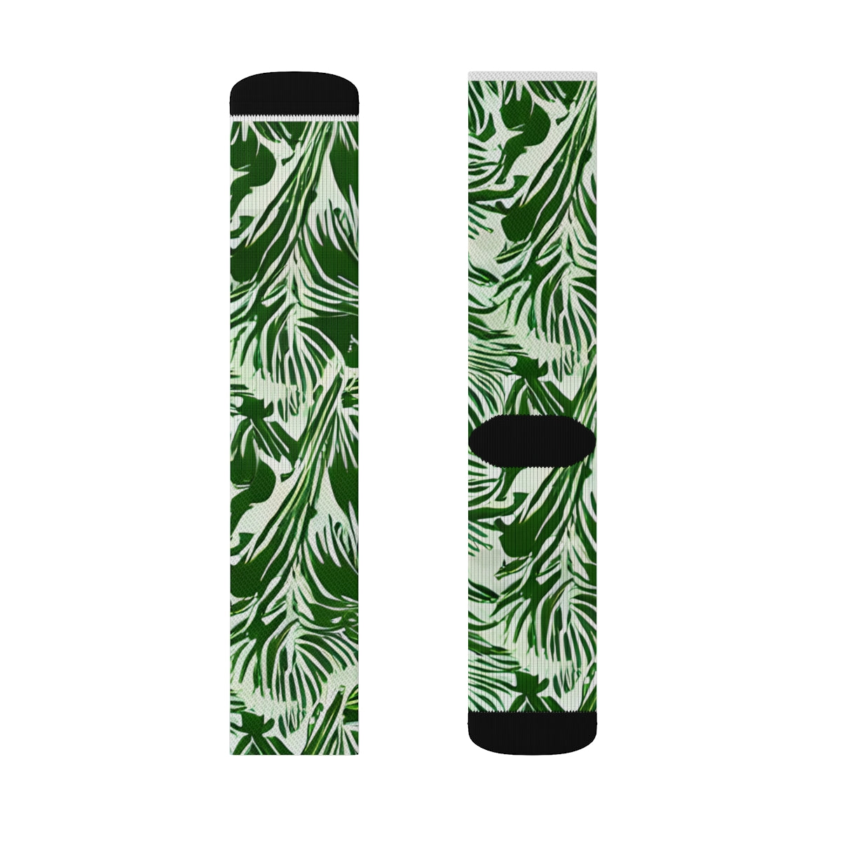 Tropical Delight: Green &amp; White Palm Leaf Socks