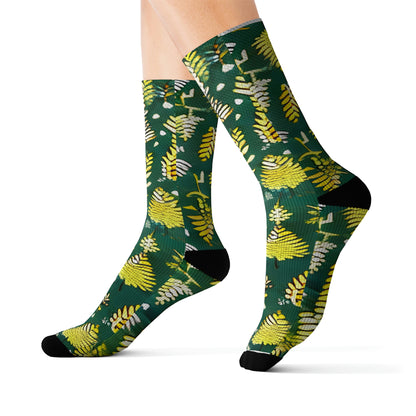 Lively Leaves Socks - Green & Yellow, Nature-Inspired Design