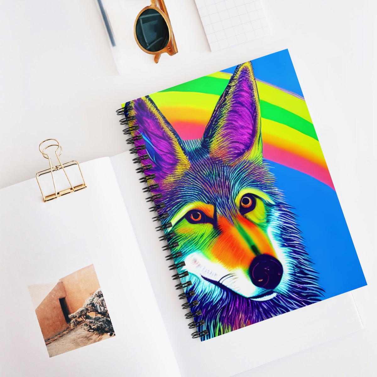 Vibrant Rainbow Wolf Spiral Notebook for Creative Ideas