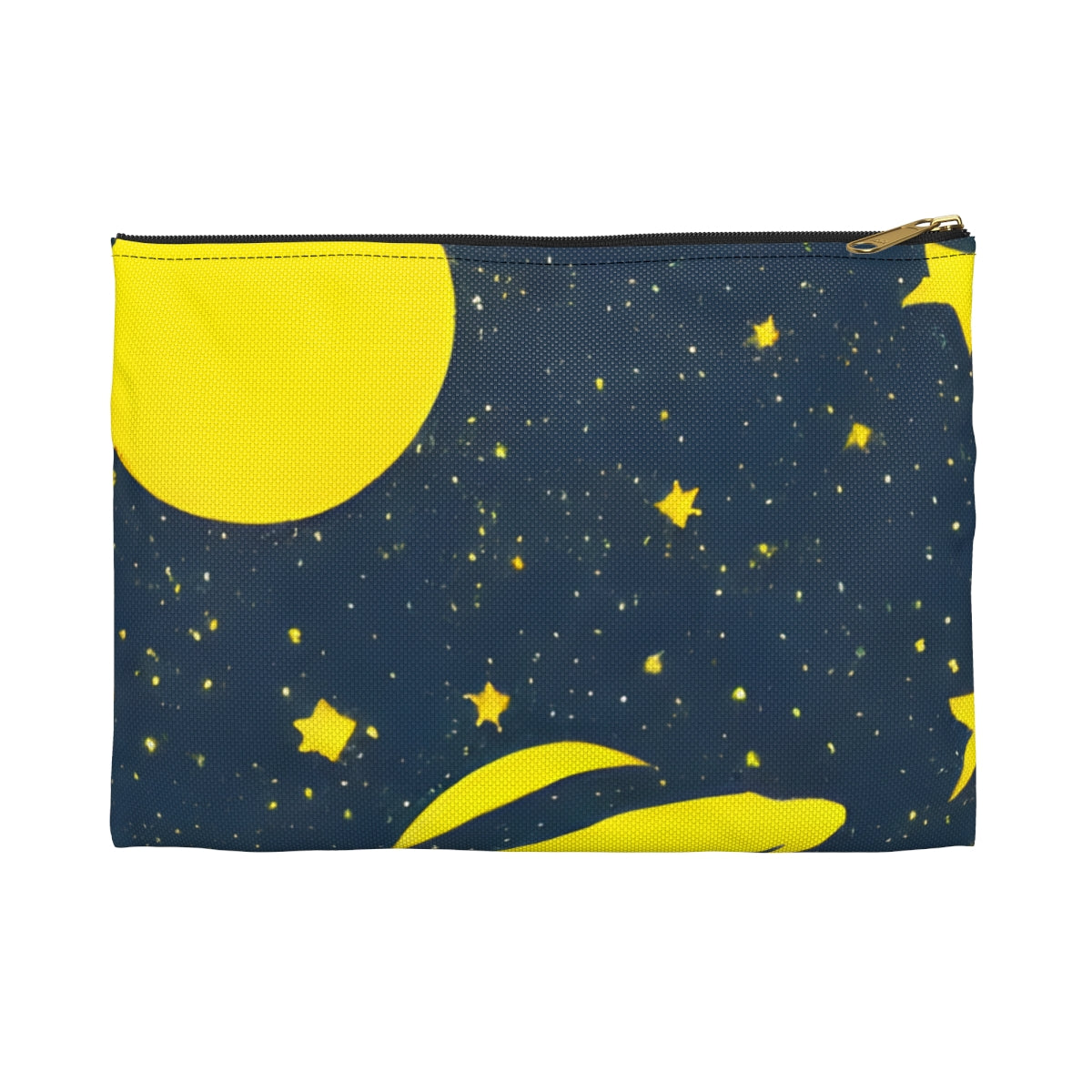 Space-inspired yellow and blue accessories pouch