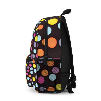 Colorful Polka Dots on a Classic Black Backpack: The Perfect Accessory for Any Occasion