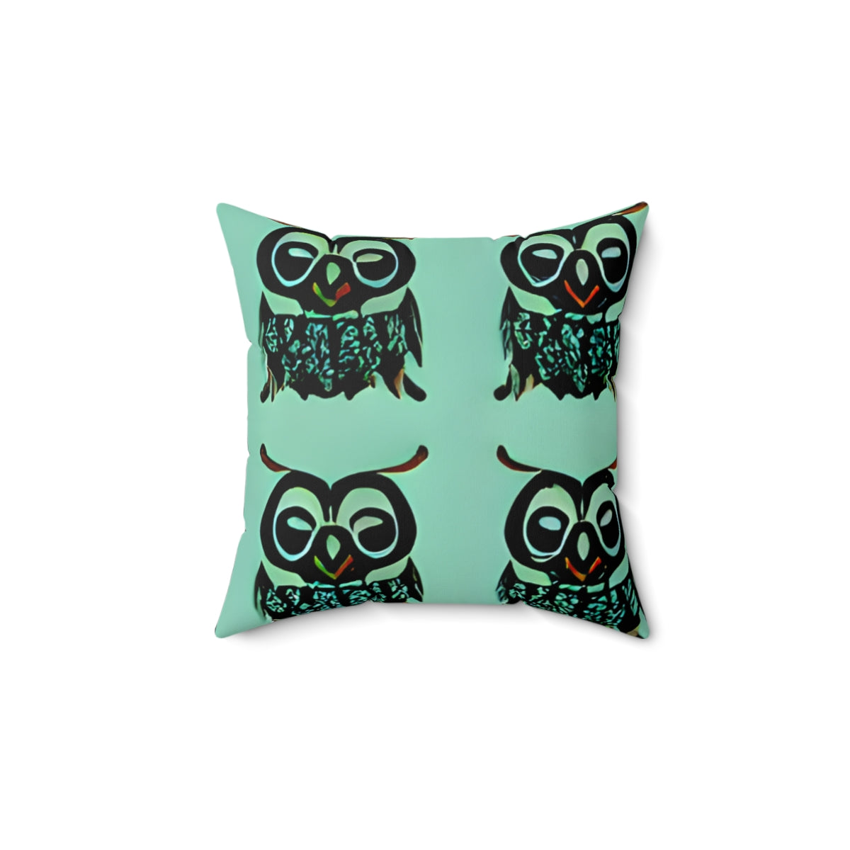 Green and Black Owls on Mint: Adorable Decorative Pillow