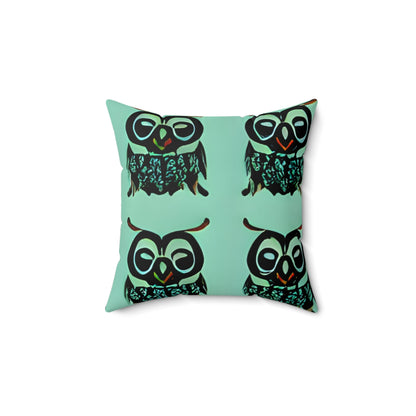 Green and Black Owls on Mint: Adorable Decorative Pillow