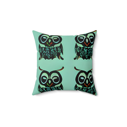 Green and Black Owls on Mint: Adorable Decorative Pillow