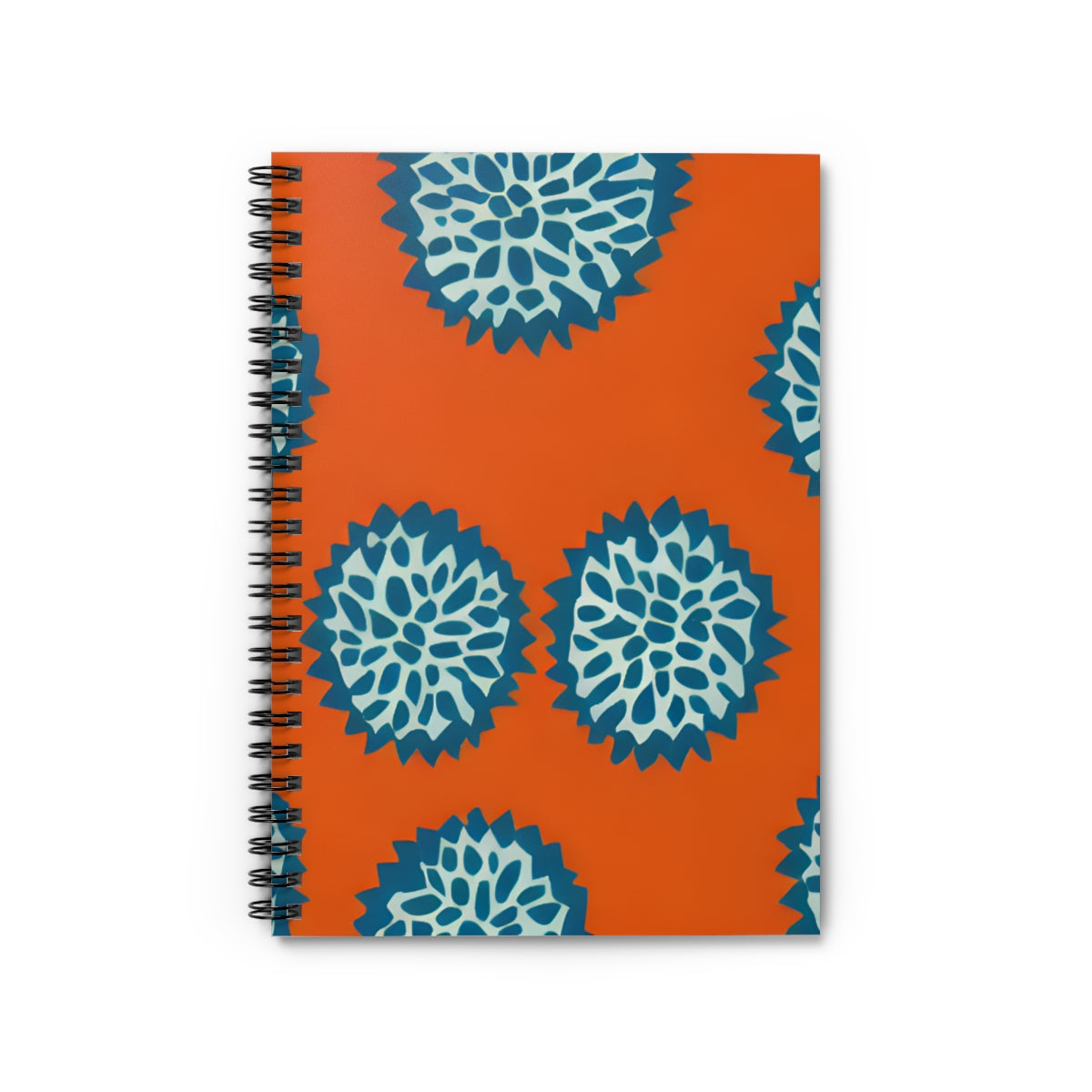 Floral-Inspired Spiral Notebook with Blue & Orange Blooms