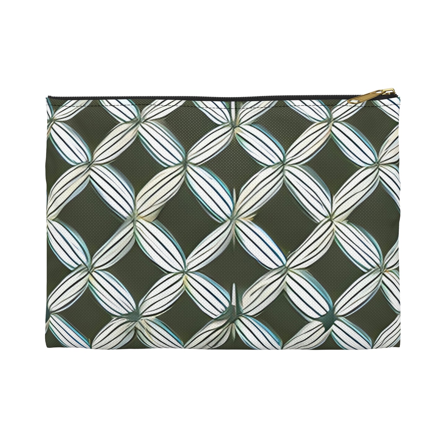 Geometric Patterned Accessories Pouch in Cool Green and White