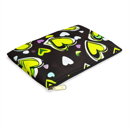 Love on the Go: Black and Yellow Heart Zipper Pouch