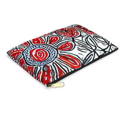 Flowers Zipper Pouch in Patriotic Red, White & Blue Design