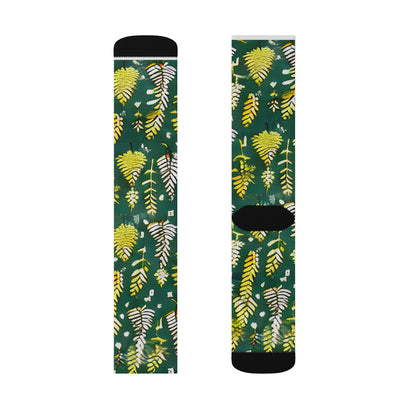 Lively Leaves Socks - Green & Yellow, Nature-Inspired Design