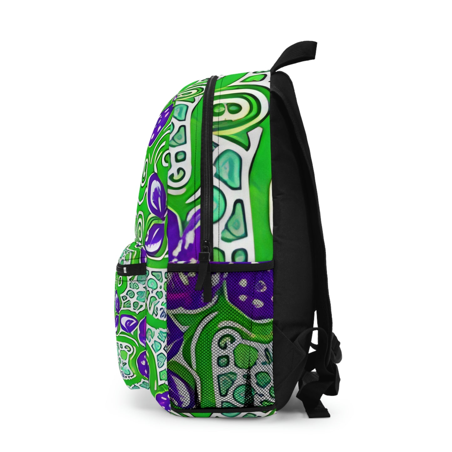 Paisley Pattern Backpack in Eye-Catching Green and Purple Hues