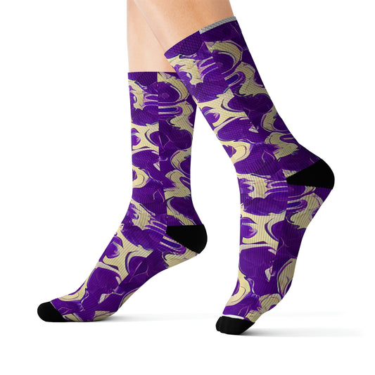 Stylish Feet in Regal Colors: Purple and Gold Socks