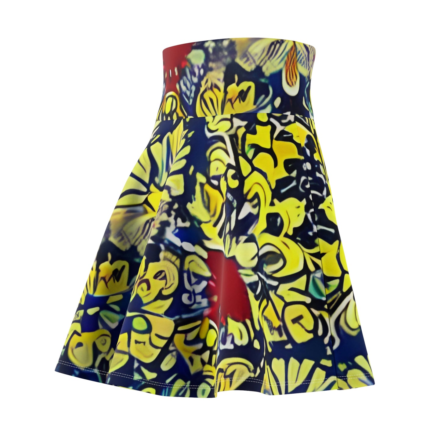 Vibrant African Print Skirt with Red, Yellow, and Blue Florals