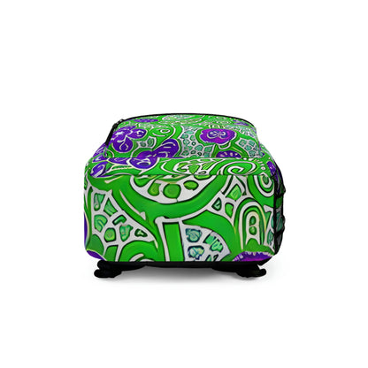 Paisley Pattern Backpack in Eye-Catching Green and Purple Hues