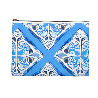 Floral Fun: Blue and White Zipper Pouch with Eye-catching Design