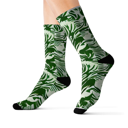 Tropical Delight: Green &amp; White Palm Leaf Socks