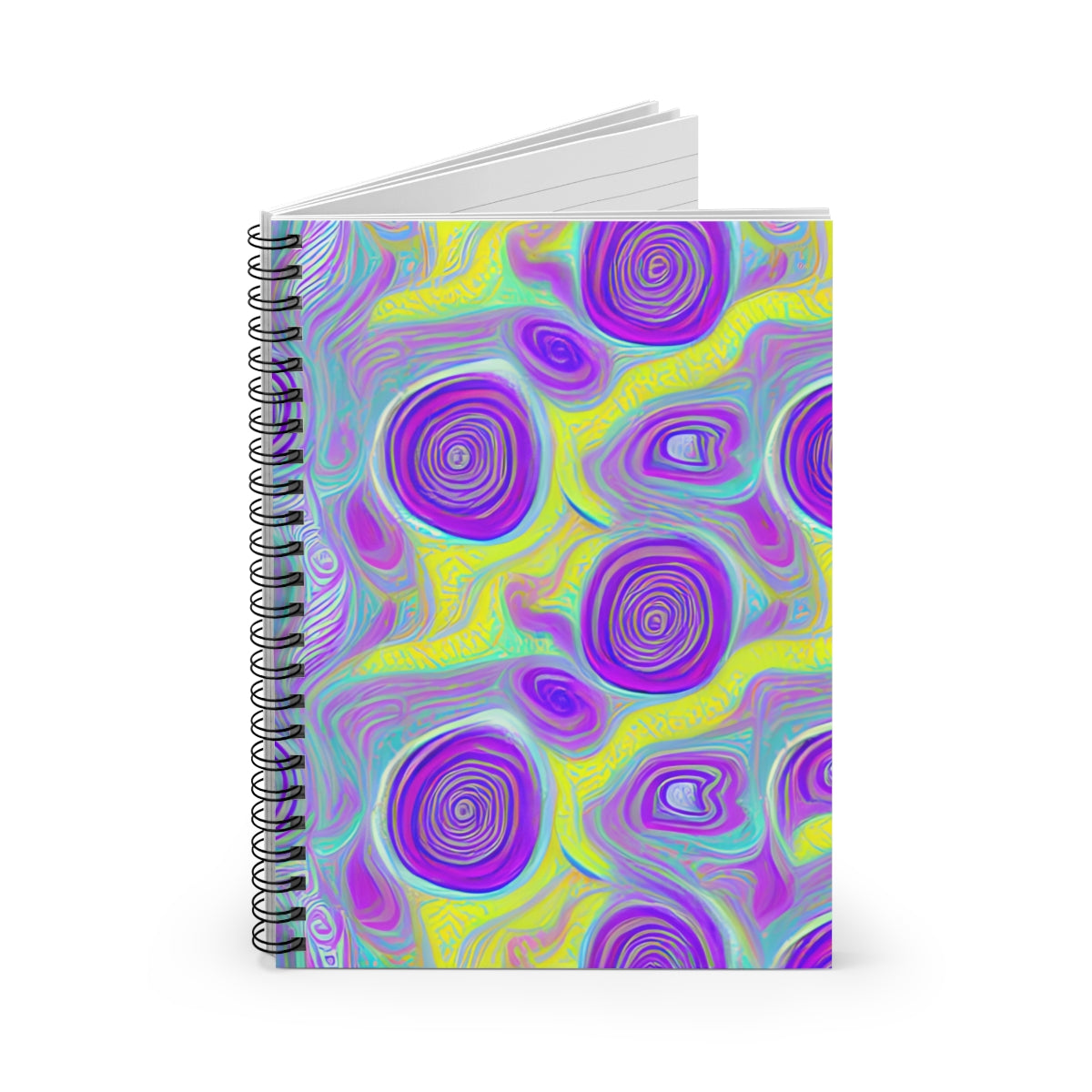 Colorful Spiral Notebook with Swirls - Purple, Yellow & Blue