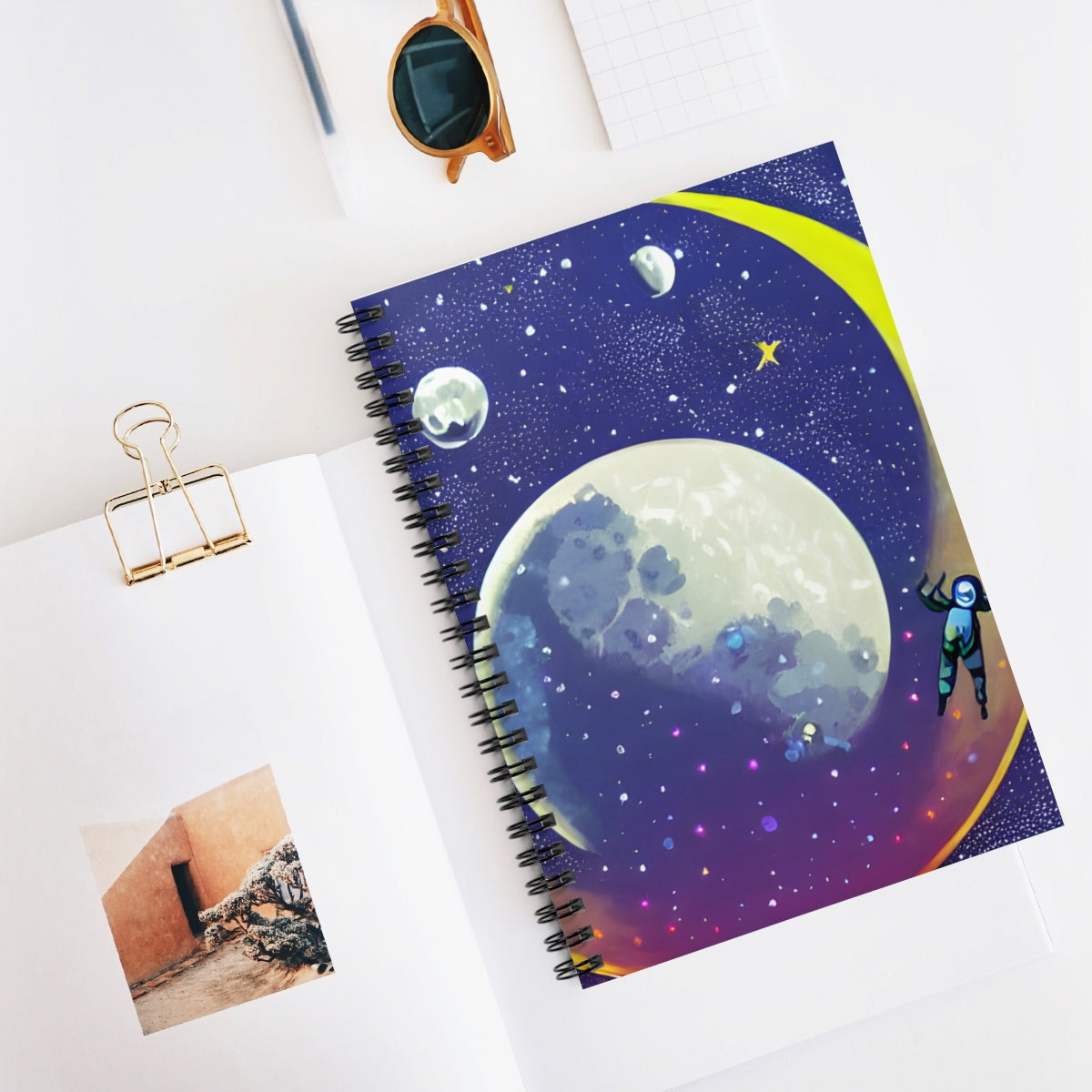 Starry Night Spiral Notebook with Moon Image