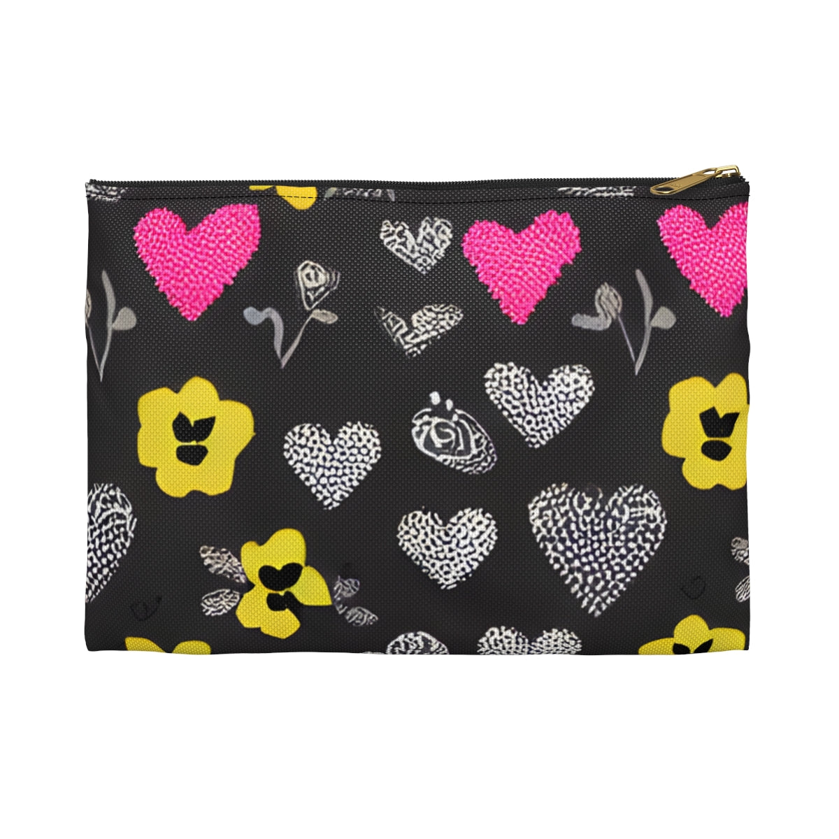 Black and Yellow Heart Zipper Pouch: Fun and Functional Accessory