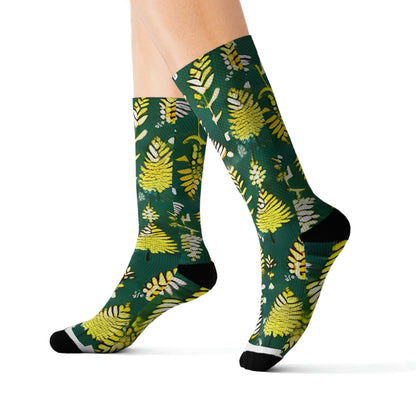 Lively Leaves Socks - Green & Yellow, Nature-Inspired Design