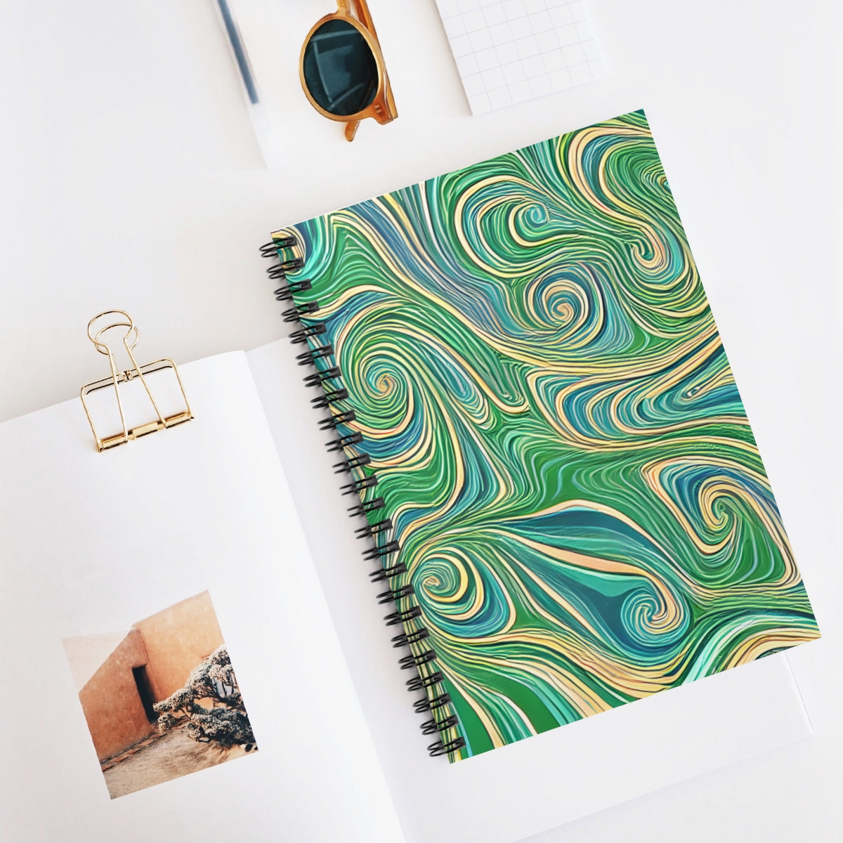 Spiral Notebook with Blue & Green Swirl Design: Perfect for Notes!